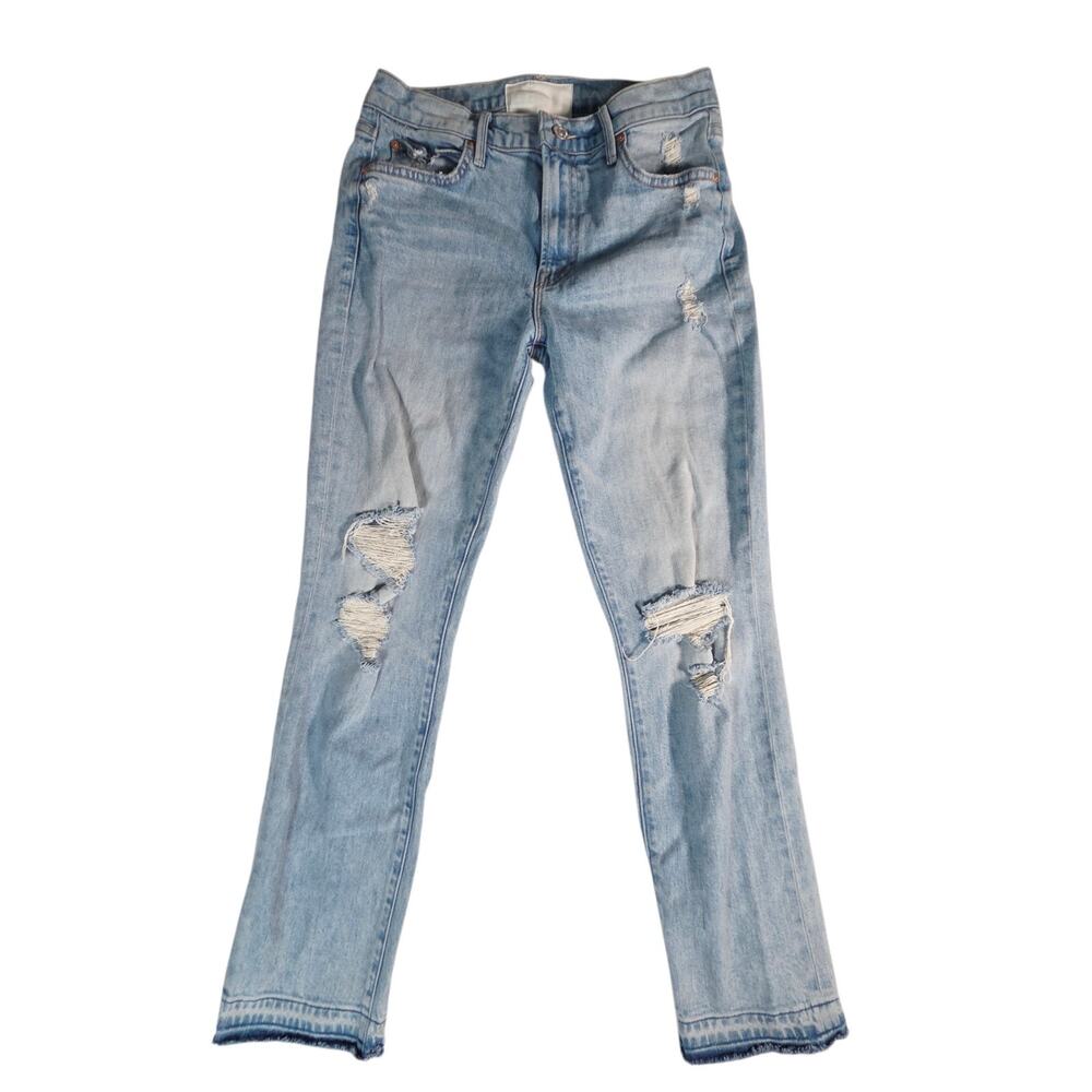 Mother Superior The Rascal Ankle Undone Hem Womens Jeans Sz 28 Distressed Denim